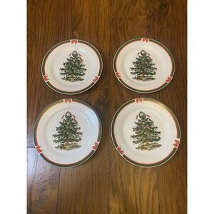Topco Ribbons And Tree Christmas Plates 7.5" Dia (Qty of 4)